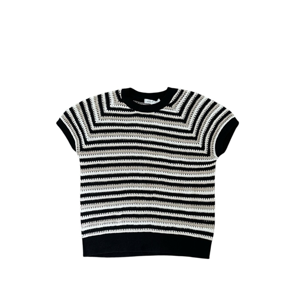 Amour Vert Black and Cream Striped Knit Top